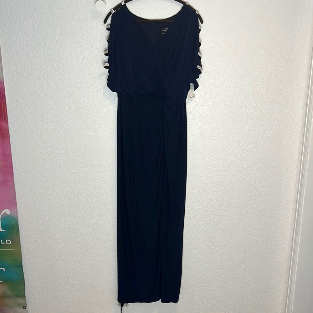 Alex Evenings Embellished Sleeve Knot Front Gown Navy Size 8 - Picture 3 of 12
